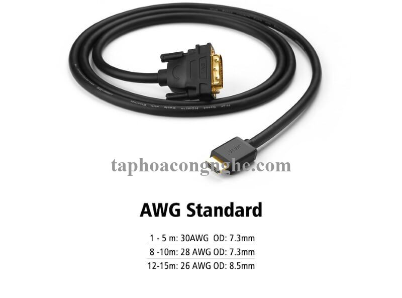 Ugreen 30140 10M màu Đen Cáp chuyển đổi HDMI sang DVI 24 + 1 thuần đồng cáp dẹt HD106 30030140